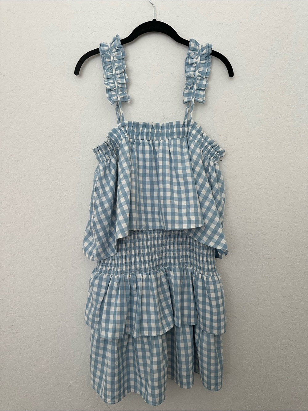 ANDREE BY UNIT Light Blue & White Gingham Ruffle Tiered Dress